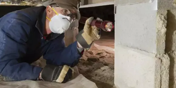 termite inspector looking underneath house
