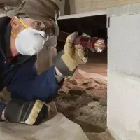 termite inspector looking underneath house