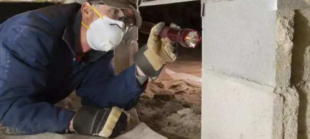 termite inspector looking underneath house